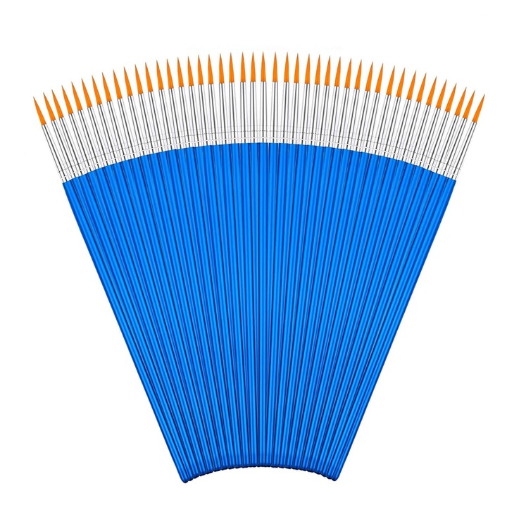 Set 60 Pensule pentru Pictura, SINBINTA, Peri de nailon rezistenti la caldura si uzura, Usor de curatat, Pentru acuarela acrilica, de ulei, detalii miniaturale si pictura pe piatra, Plastic, 165*8mm, Albastru