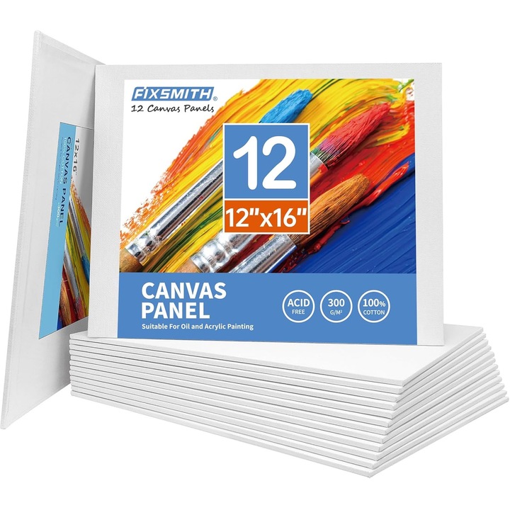 Set 12 Panze Pentru Pictura, SINBINTA, Rezistenta la decolorare si deteriorare, Durabile, Nu este usor de deformat, Hartie reciclata fara acid, Pentru profesionisti, pictori pasionati, studenti si copii, Bumbac, 40*30cm, Alb