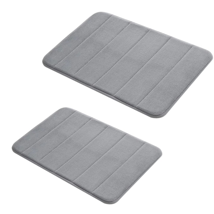 Set 2 Covor Baie Universal, SINBINTA, Moale si confortabil, Antiderapant, Uscare Rapida, Ultra Absorbant, Usor de Curatat, Pentru baie, bucatarie sau spalatorie podea, Microfibra, 40x60cm/50x80cm, Gri