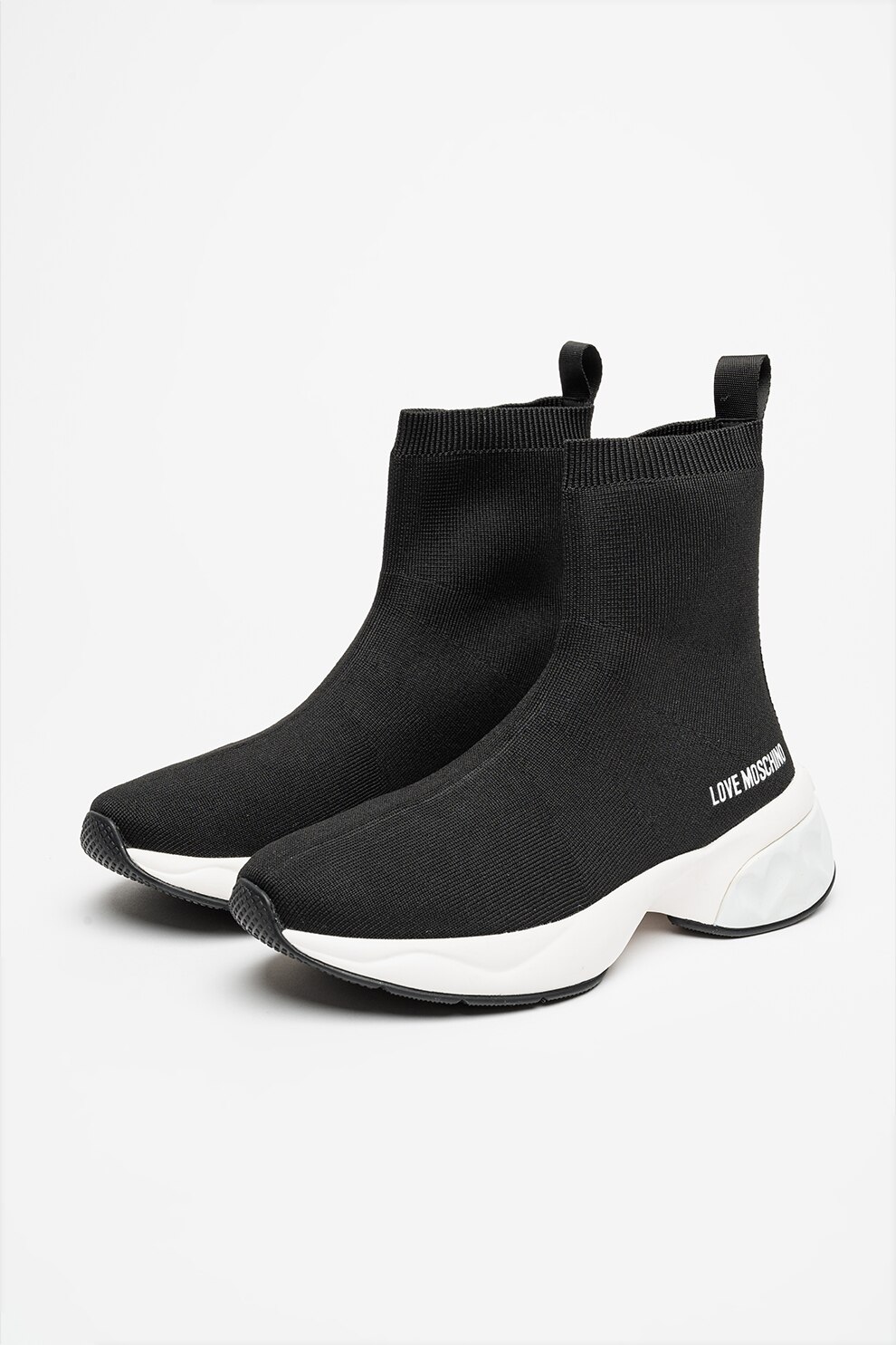 Love Moschino, Pantofi sport slip-on de plasa tricotata, Negru