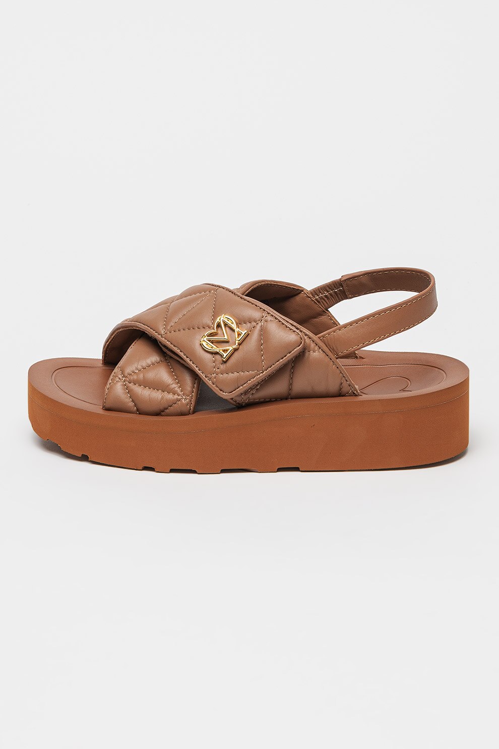 Love Moschino, Sandale slingback din piele cu detaliu logo, Maro scortisoara, 37