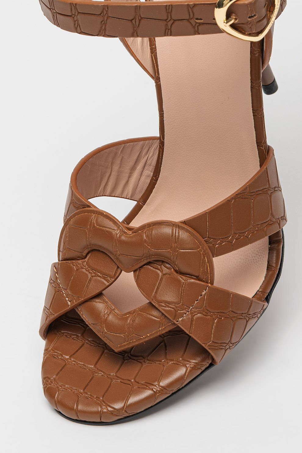 Love Moschino, Sandale din piele cu toc stiletto, Maro scortisoara
