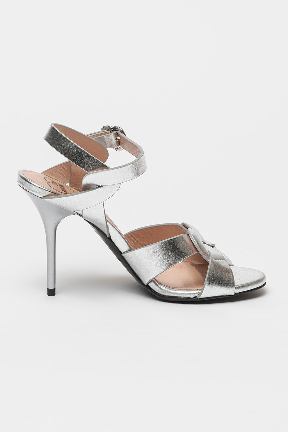 nozominnn♡ Love Moschino, Sandale cu toc si aspect metalizat, Argintiu, 36