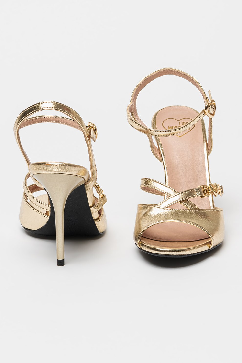 Love Moschino, Sandale cu toc si aspect metalizat, Auriu, 40 - eMAG.ro