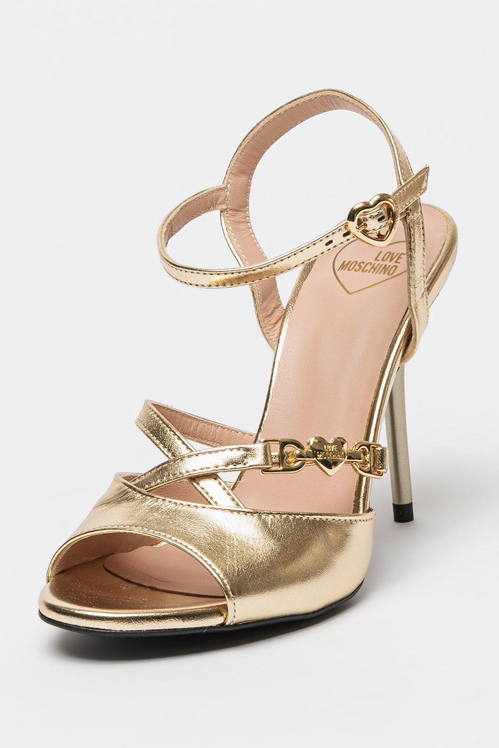 Love Moschino, Sandale cu toc si aspect metalizat, Auriu, 40 - eMAG.ro