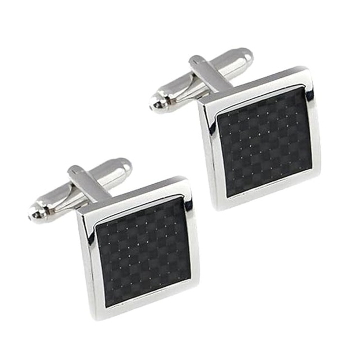 Butoni camasa, personalizat, stilat, pentru afaceri, nunta, clasici, 16x16mm, Argintiu/Negru