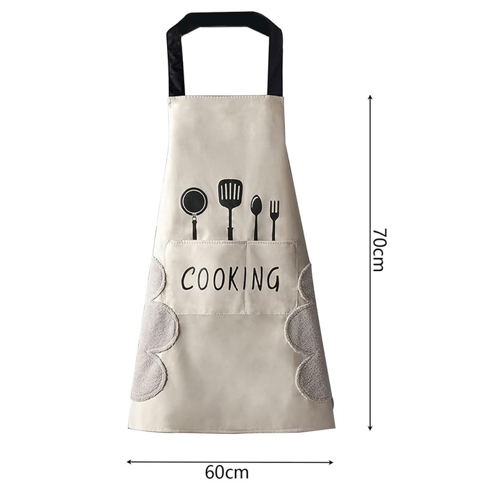 Set 4 Sort de Bucatarie, Hggzeg, Cu buzunar, Stergere de mana, Reglabil, Repelent la ulei si rezistent la pete, Pentru barbati si femei, Pentru gatit, camping, gratar, PVC, 60*70cm, Negru/Alb/Maro/Verde