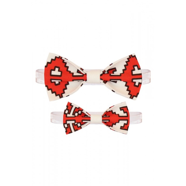 Set tata/fiu, papioane albe cu model rosu traditional
