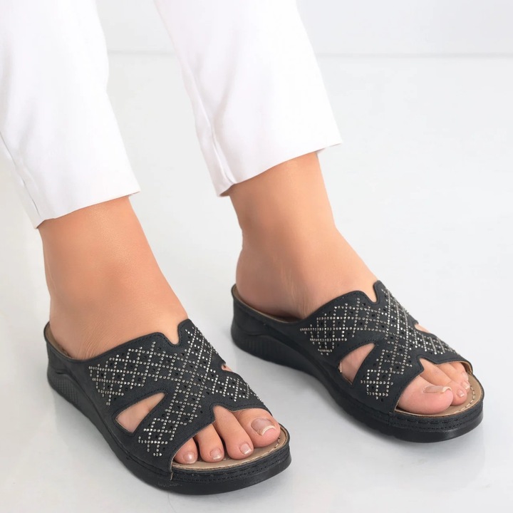 Papuci dama Negri din Piele Ecologica Ifari, Negru, 37