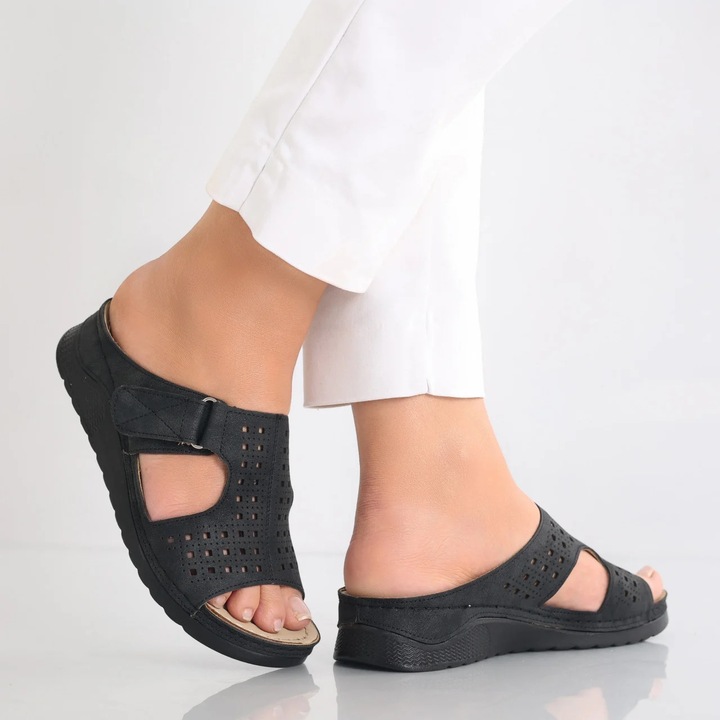 Papuci dama Negri din Piele Ecologica Ajila, Negru, 39