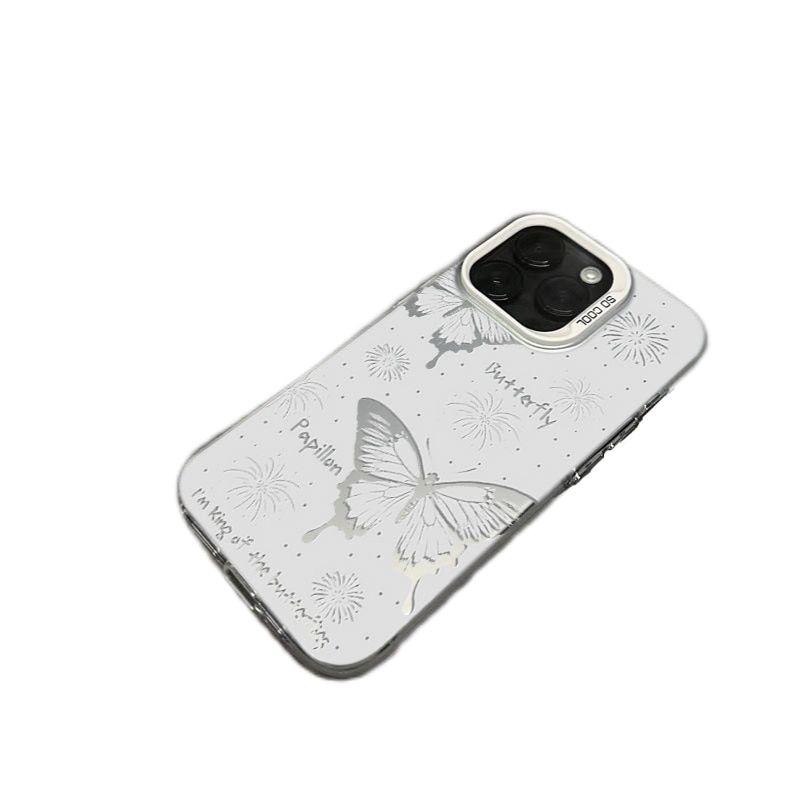 Husa protectie telefon fluturi, TPU, Rezistenta la socuri, Pentru iPhone 16 Pro Max, Alb