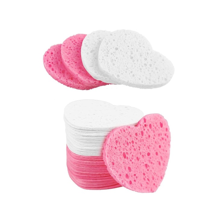 60 db-os natúr cellulóz tisztító szivacs készlet, hámlasztó, 7 x 5,5 cm, rózsaszín/fehér