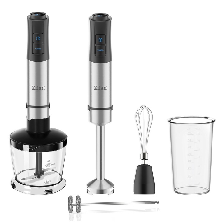 Set blender 5 in 1, putere 1200W, 12 trepte de viteza, functie turbo, inox ZILAN / ZLN3939