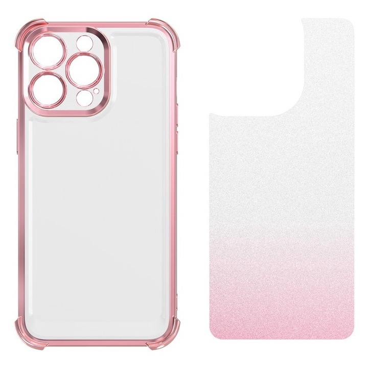 Carcasa pentru telefon, compatibila cu iPhone 16 Pro Max (6.7 inch), cu glitter, protectie detaliata, roz