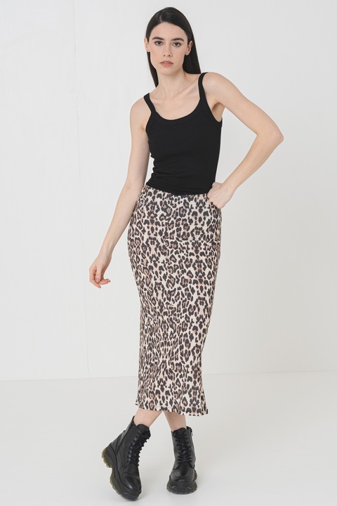 Gina Tricot, Fusta midi cu model animal print, Maro/Galben