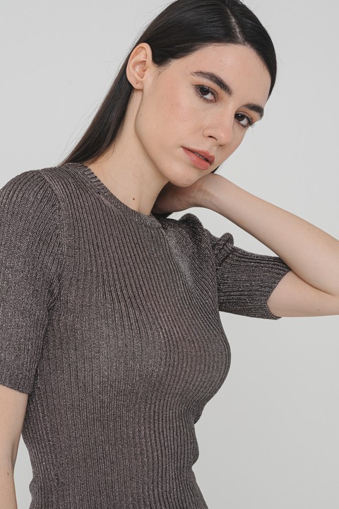 Gina Tricot, Kerek nyakú bordázott póló, Sötétszürke