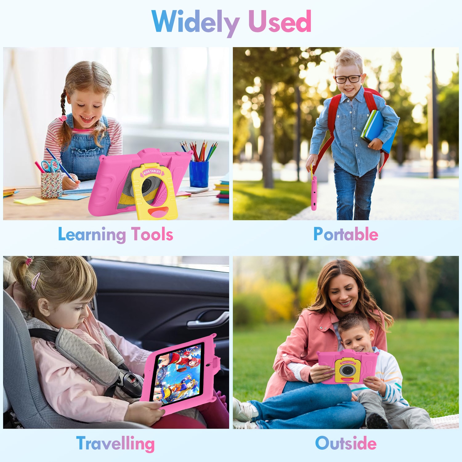 Tableta pentru copii, 7 inch, Android 13, 3-12 ani, 8 (3+5) GB RAM, 64GB ROM, Software pentru copii preinstalat, camera dubla, Bluetooth, WiFi, Software pentru copii preinstalat, Roz, include husa de protectie