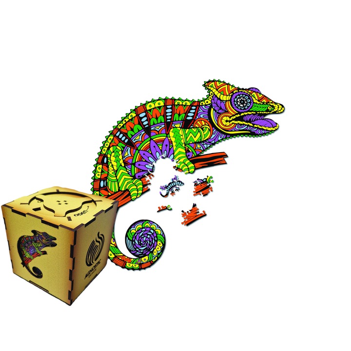 Puzzle Jigsaw Mandala Lemn, Cameleon, 93 Piese, Cutie Lemn