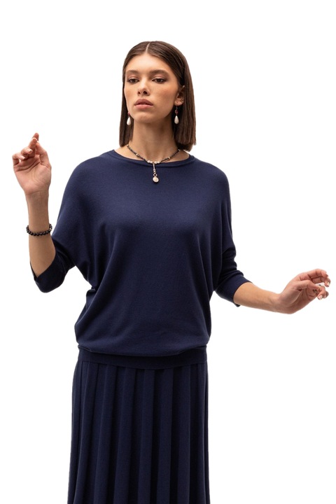 Bluza Dama Tricotata Hermina 151, evazata,, Albastru marin