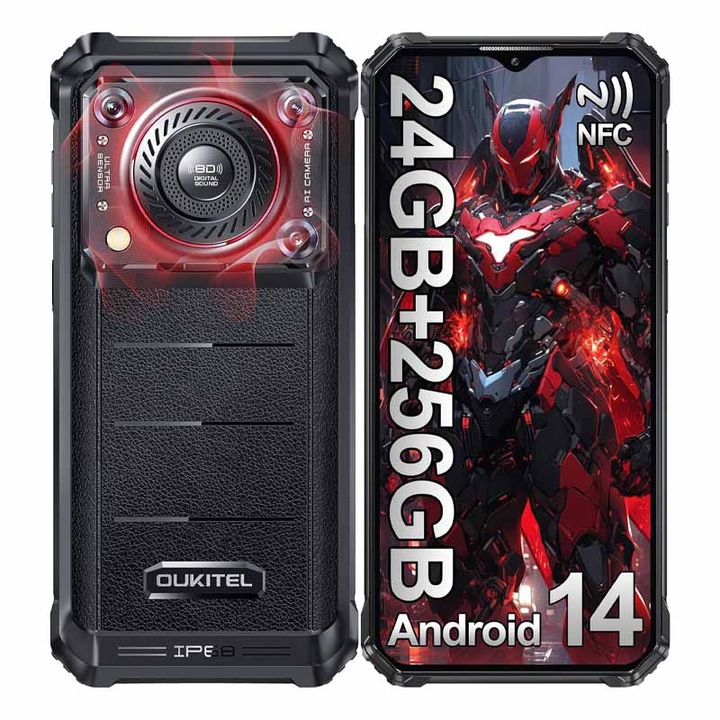 Смартфон OUKITEL WP36 Pro - 24GB RAM, 256GB, 10600mAh, 6.52 инча, 13MP, Dual SIM, Android 14, IP68/69K, ЧЕРЕН
