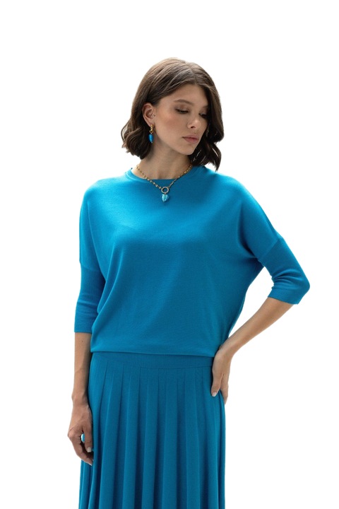 Bluza Dama Tricotata Hermina 151, evazata,, Albastru azur