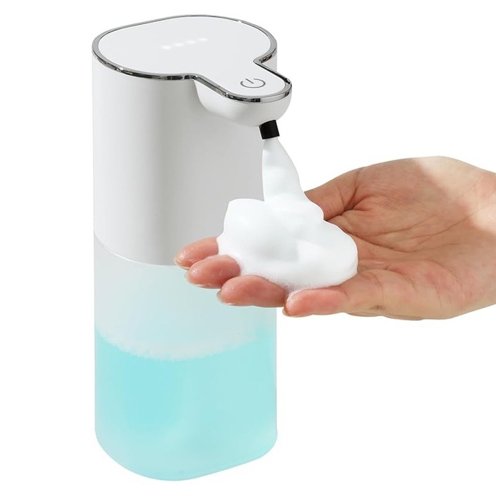 Автоматичен дозатор за сапун на пяна със сензор за движение, Rqiurpn, 400 ml, 4 скорости на пяна, 0.25s, IPX5, безконтактен, Бял