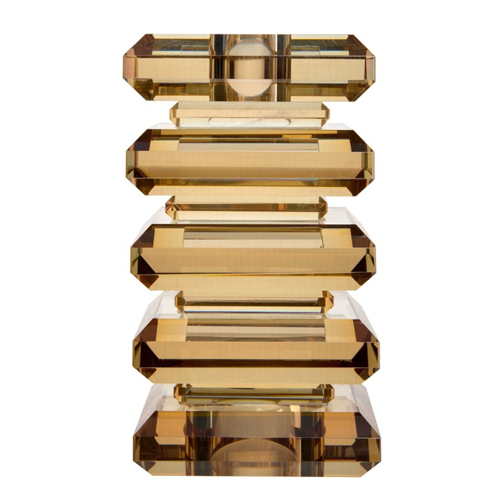 Стъклен свещник цвят кехлибар за 1 свещ 13х7