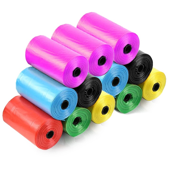 Saci igienici pentru catei/pisici, 90 BUC, saci de gunoi, YingYing Pet Supplies, 12 role, 15 buc/rola, multicolor