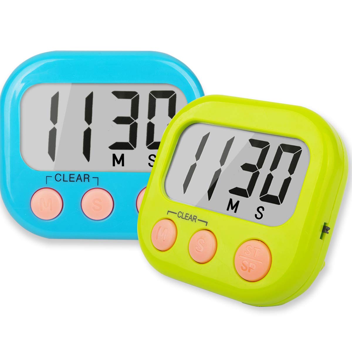 Timer digital magnetic, set 2 bucati, plastic, verde-albastru, 7x1