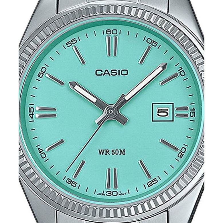 Ceas dama Casio LTP-1302PD-2A2VEF, argintiu, cadran turcoaz