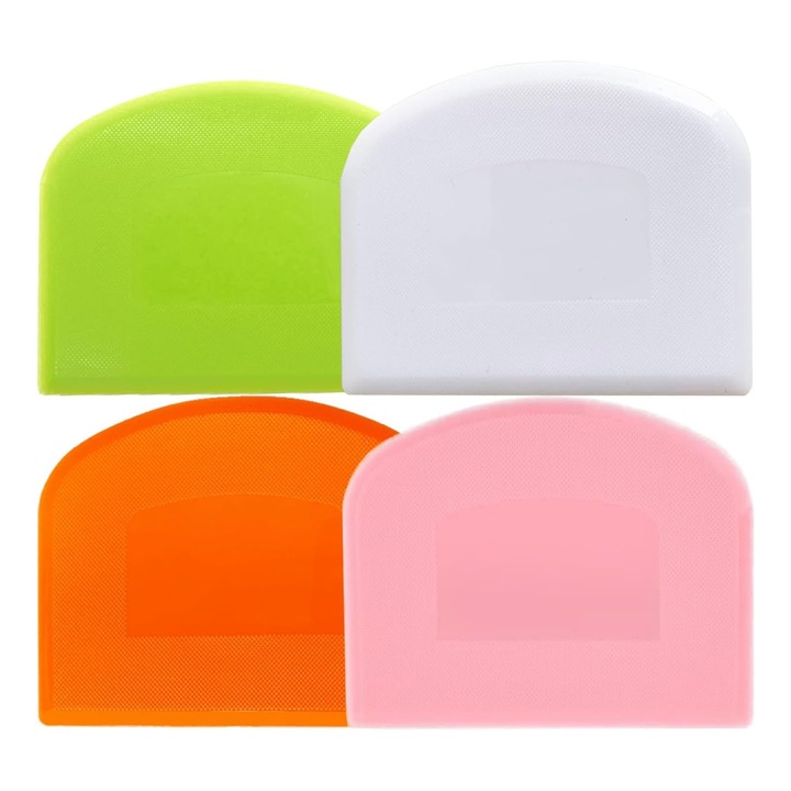 Set 4 Taietor Aluat, SINBINTA, Raclete aluat, Fara BPA, Usor de curatat si folosit, Reutilizabile, Inodor, Pentru cum ar fi alimente, aluat, prajituri, PE, 11.8*9.4cm, Multicolor