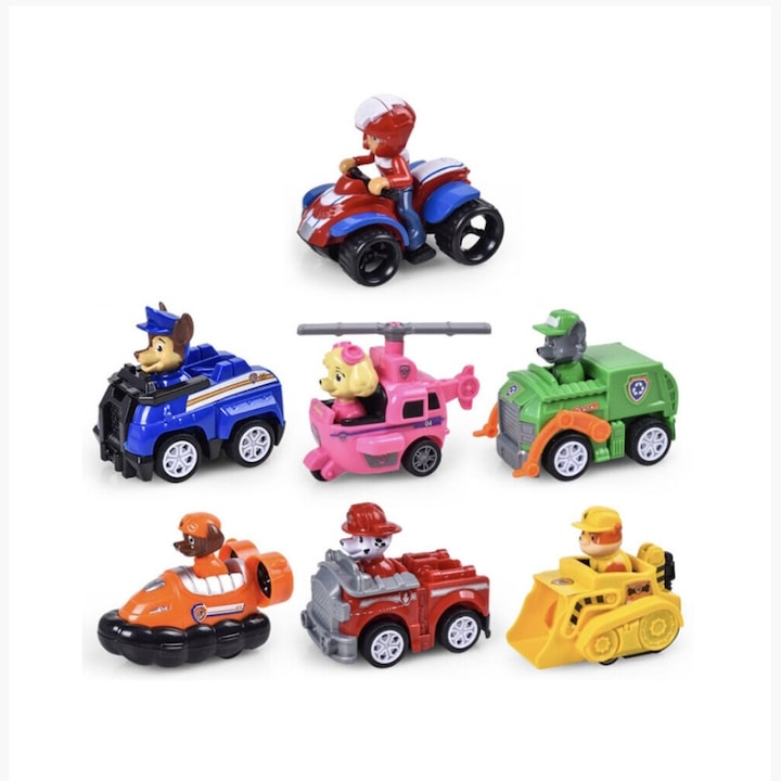 Комплект от 7 фигурки и превозни средства Paw Patrol, Tnagora, 9 см