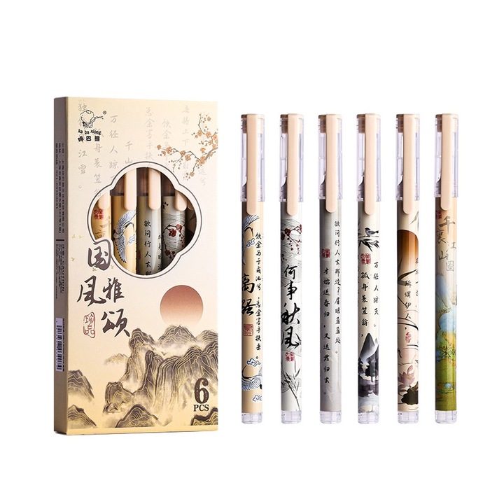 6 db folyékony tinta toll készlet, 0,5 mm, fekete