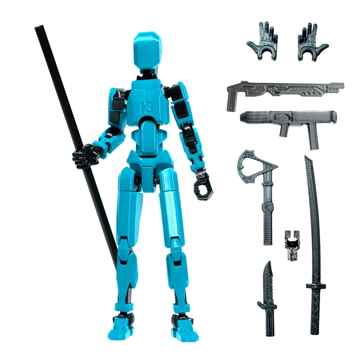 Robot figurina cu articulatii R13, 16,5 cm, imprimat 3D, turcoaz, complet asamblata