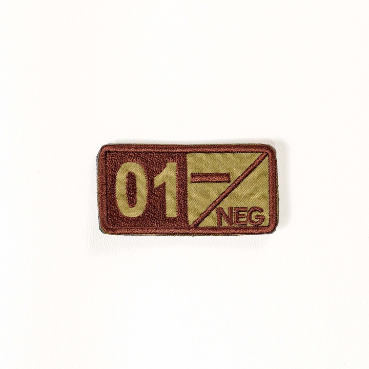 Petic brodat Brodcraft - Grupa de sange 01 negativ, kaki, 7x3.5cm