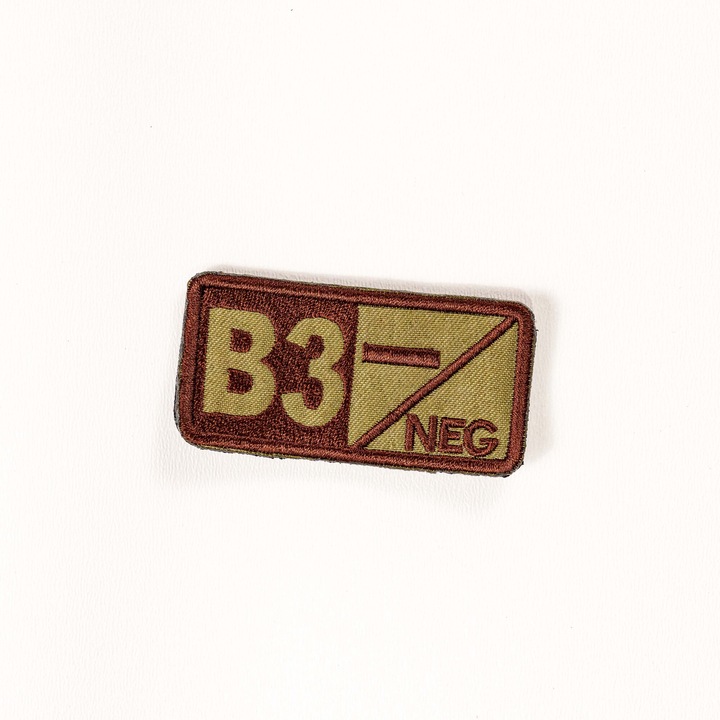 Petic brodat Brodcraft - Grupa de sange B3 negativ, kaki, 7x3.5cm