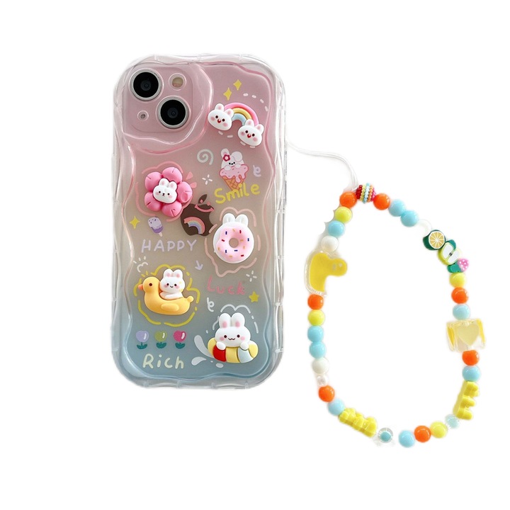 Husa protectie telefon, TPU, Cu snur, Rezistenta la socuri, Pentru iPhone 15 Plus, Multicolor