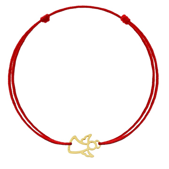Bratara cu pandantiv Ingeras din AUR 14K 585, snur rosu reglabil, aur galben