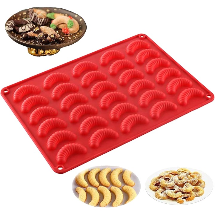 Форма за сладки, Vanilla Kipferl Silicone Chocolate Mold, Форма за Ледени Кубчета, Шоколад, Парфе, Мус, Сладолед, Сладкарски изделия, Торта, Силикон, Червен