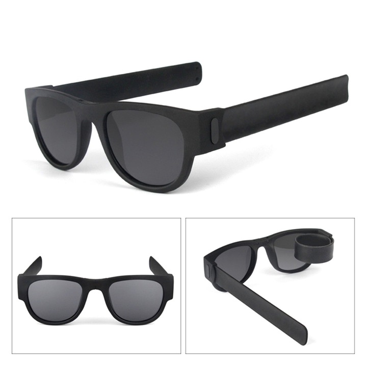 Ochelari de soare unisex, lentila polarizata, pliabil, negru