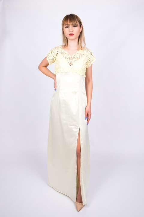 Сатенена рокля с плетена горна част, УНИКАТ, размер S/M