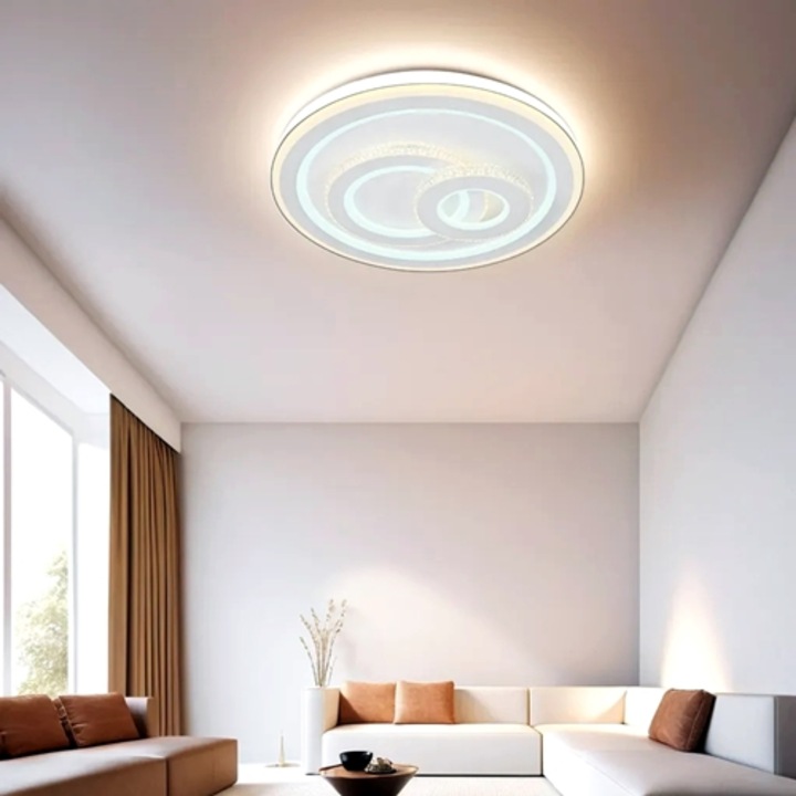 Lustra LED aplicata cu telecomanda, alba, rotunda, 99W, 3 functii de lumina, calda, naturala si rece, intensitate reglabila, dimensiune 46x46x8cm, IP21, montaj tavan, LDC