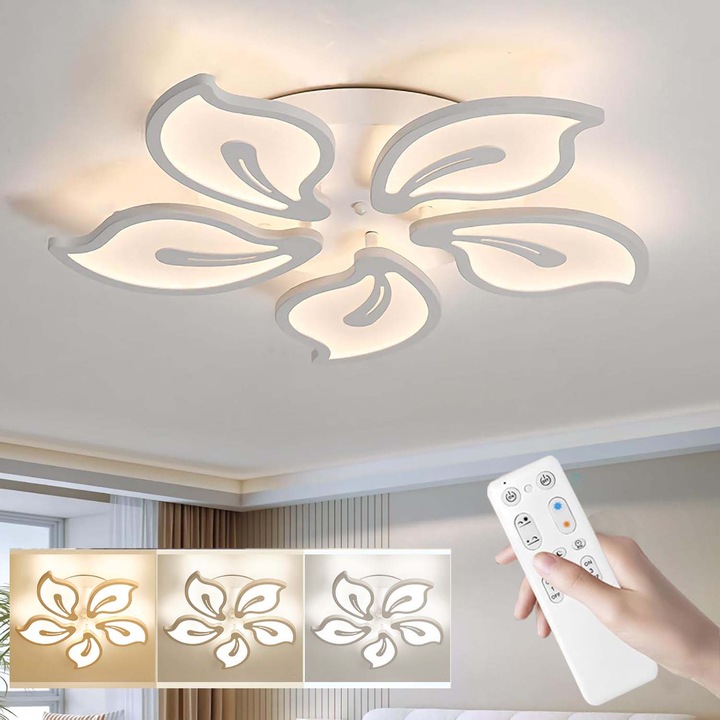 Lustra LED cu Telecomanda Moden 73W 5 Petale Lumina Rece/Calda/Neutra Dimabila Alb