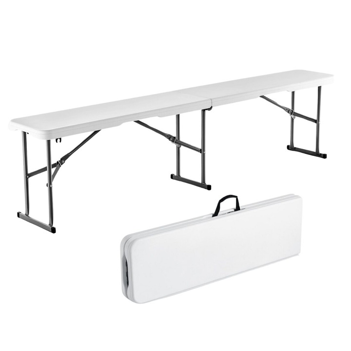 Banca pliabila 1830x307x430 mm, HDPE si Otel, pentru gradina sau catering, Alba
