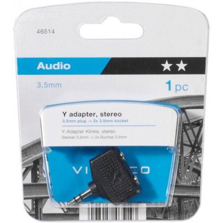 Adaptor Y, Stereo, 3, 5mm plug-2* 3, 5 mm socket