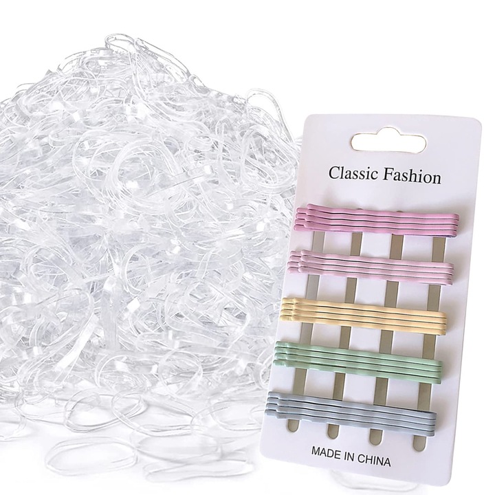 Комплект от 320 аксесоара за коса, BASTOUR, 300 ластици, 20 щипки, 10 x 10 x 10 mm, многоцветни