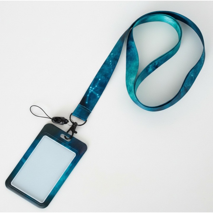 Snur turcoaz, tip breloc pentru chei, include ecuson pentru legitimatie, Syamag, 55 cm