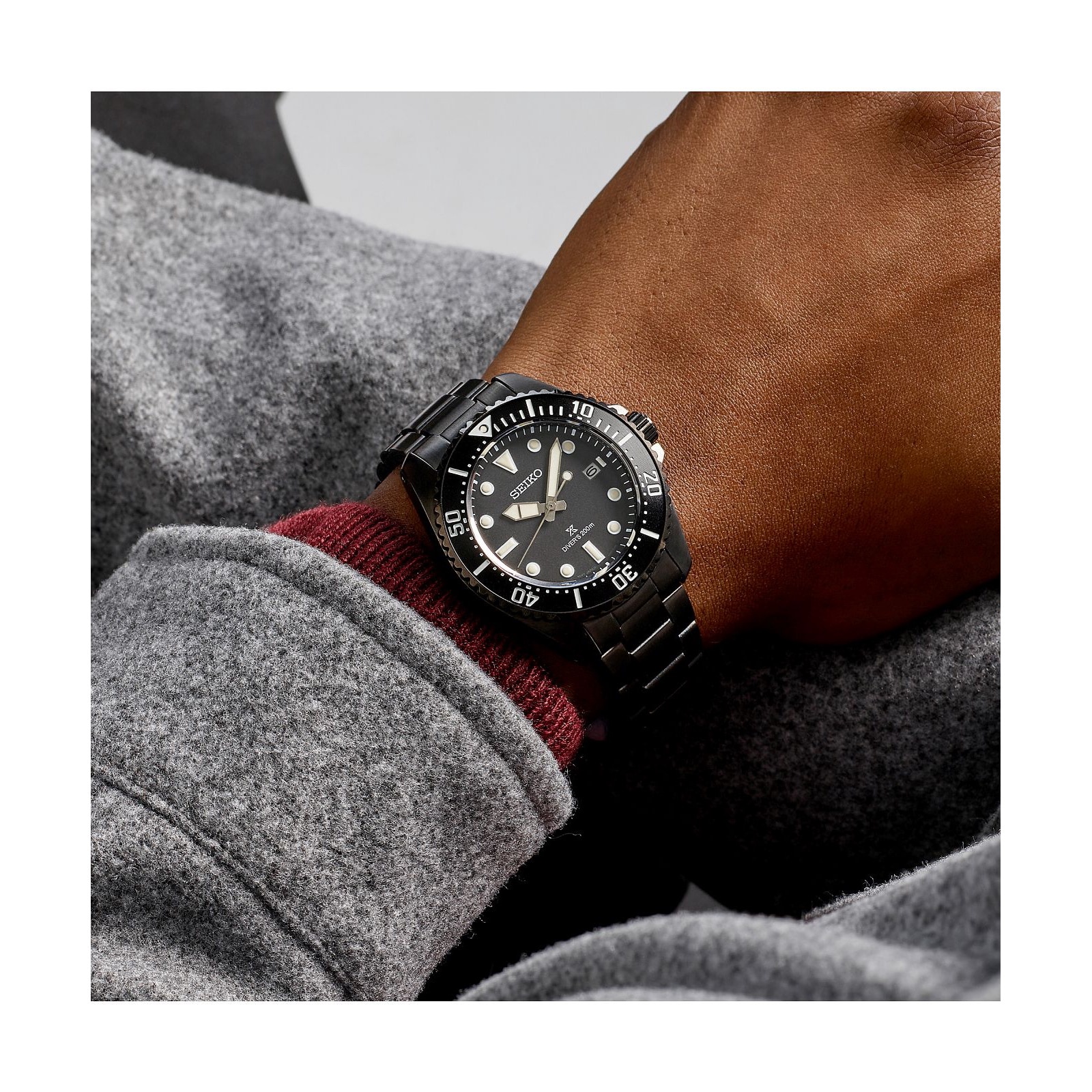 Ceas Seiko Prospex Solar Diver, 41 mm, negru, inox, rezistent la