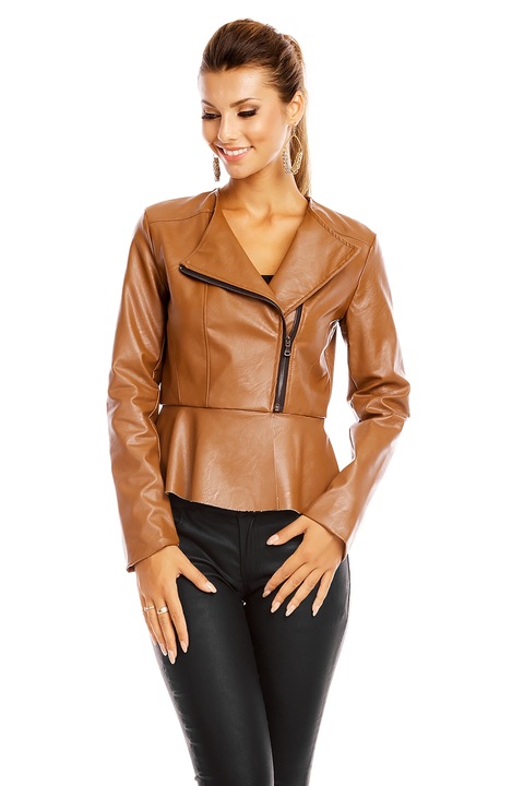 Geaca din piele ecologica model modern, Maro camel