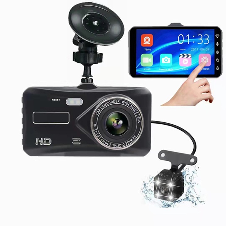 Camera auto duala smart LunariSo, Conexiune USB, Camera de bord ultracompacta, Asistenta parcare, FULL HD 4K, 2160P, Inregistrare in bucla, Vedere nocturna, G-Sensor, Control tactil, Unghi larg de filmare 170°